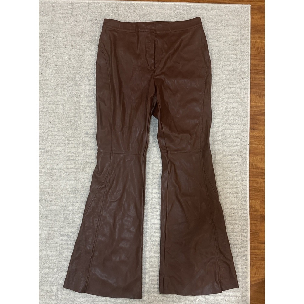 Peace Love World Dark Brown Faux Leather Pants Flare Leg Zipper Stretch Rodeo 8